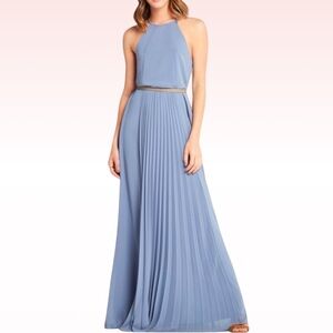 BCBGENERATION Blue Pleated Halter Neck Maxi Dress (Sz 2)